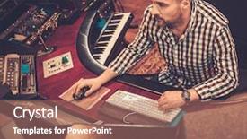  Presentation with music industry - PPT layouts having music industry - sound engineer working at mixing background and a coral colored foreground