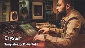  Presentation with recording studio - PPT layouts having music industry - sound engineer working at mixing background and a tawny brown colored foreground