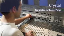  Presentation with music industry - PPT theme with music industry - young male sound technician background and a ocean colored foreground