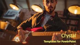 Presentation with music industry - PPT layouts with music industry - young man playing guitar background and a tawny brown colored foreground