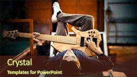  Presentation with music industry - Slides with music industry - young man with his guitar background and a tawny brown colored foreground