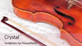  Presentation with music instrument - Presentation design with music instrument - classical violin on notes background and a coral colored foreground