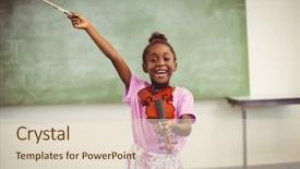  Presentation with music instrument - Cool new presentation theme with music instrument - portrait of smiling schoolgirl playing backdrop and a lemonade colored foreground