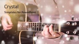  Presentation with acoustic - Audience pleasing presentation consisting of music instrument players - acoustic guitar in female hands backdrop and a coral colored foreground