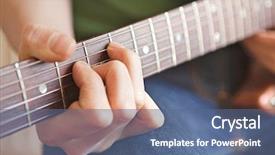  Presentation with man in suit guitar - Cool new slides with music instrument players - man strums chord on guitar backdrop and a ocean colored foreground