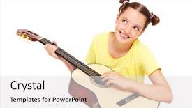  Presentation with guitar - Amazing slide deck having music instrument players - picture of a happy girl backdrop and a light gray colored foreground