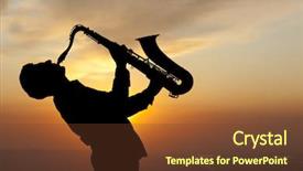  Presentation with sunset - PPT theme having music instrument players - saxophonist man playing on saxophone background and a tawny brown colored foreground
