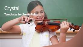  Presentation with classroom strategies - PPT layouts having music instrument players - schoolgirl playing the violin background and a gray colored foreground