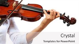  Presentation with music instrument - Theme enhanced with music instrument players - violinist playing violin isolated background and a light gray colored foreground