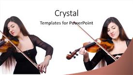  Presentation with performer - Beautiful PPT theme featuring music instrument players - woman performer playing violin backdrop and a white colored foreground