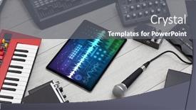  Presentation with music instruments - PPT theme consisting of music instruments and tablet with recording sound concept background and a gray colored foreground
