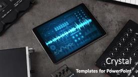  Presentation with music instruments - Cool new slide set with music instruments and tablet with recording sound concept backdrop and a dark gray colored foreground