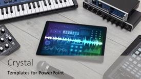  Presentation with music instruments - Amazing presentation having music instruments and tablet with recording sound concept backdrop and a light gray colored foreground