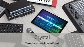  Presentation with music instruments - Colorful PPT theme enhanced with music-instruments-and-tablet backdrop and a light gray colored foreground