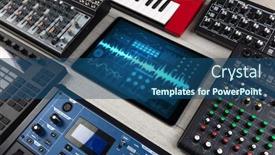  Presentation with music instruments - Beautiful slide set featuring music-instruments-and-tablet backdrop and a ocean colored foreground