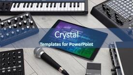  Presentation with electronic music - Presentation theme consisting of music instruments microphone piano console background and a ocean colored foreground