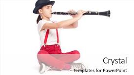  Presentation with clarinet - Cool new PPT theme with music instruments school - little girl playing clarinet backdrop and a white colored foreground