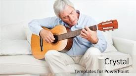  Presentation with play - Beautiful theme featuring music instruments school - senior man at home learning backdrop and a soft green colored foreground
