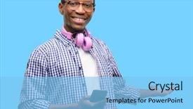  Presentation with black women student - Cool new slide deck with music invitation - african black man student backdrop and a  colored foreground