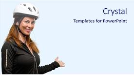  Presentation with triathlon professional cyclist man cycling - Amazing presentation design having music invitation - middle age cyclist woman using backdrop and a  colored foreground