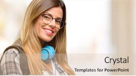  Presentation with young college student diagnosis of sti - Slide deck with music invitation - young student woman with headphones background and a  colored foreground