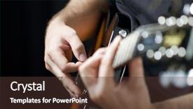 Presentation with music man in suit guitar - Audience pleasing PPT theme consisting of music jazz - man playing guitar backdrop and a tawny brown colored foreground