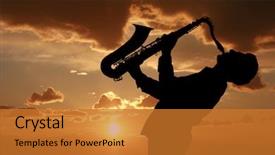  Presentation with jazz music - Presentation design consisting of music jazz - saxophonist man playing on saxophone background and a gold colored foreground