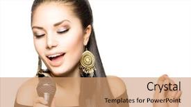  Presentation with music singing - Audience pleasing PPT theme consisting of music jazz - singing woman beautiful singing girl backdrop and a coral colored foreground