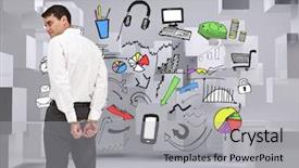  Presentation with justice - Presentation design consisting of music justice - composite image of frowning businessman background and a light gray colored foreground