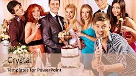  Presentation with wedding muslim couple - Beautiful presentation theme featuring happy wedding couple and guests backdrop and a coral colored foreground