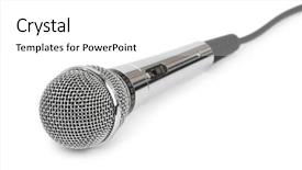  Presentation with cable - Cool new PPT layouts with music speaker - microphone and cable isolated backdrop and a white colored foreground