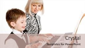  Presentation with piano keyboard - Colorful PPT layouts enhanced with music keyboard - happy mother and son playing backdrop and a coral colored foreground