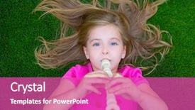  Presentation with children playing - Cool new slide deck with homemade pancakes with honey and walnuts vintage white plate dipper milk in glass jar dark wooden table backdrop and a gray colored foreground