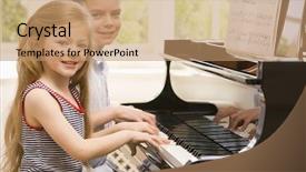  Presentation with sister - Presentation theme with music kids - brother and sister playing piano background and a coral colored foreground