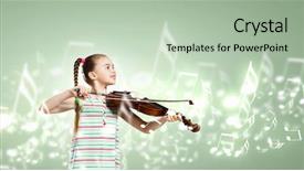  Presentation with music kids - Colorful slide deck enhanced with music kids - image of cute girl playing backdrop and a mint green colored foreground