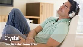  Presentation with living room - Audience pleasing PPT theme consisting of music latin - man in living room listening backdrop and a coral colored foreground