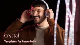  Presentation with ultra - Beautiful PPT theme featuring music-leisure-and-people-concept backdrop and a wine colored foreground