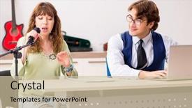  Presentation with online music lesson piano - Colorful slide deck enhanced with music lesson with male teach backdrop and a soft green colored foreground