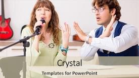  Presentation with online music lesson piano - Slide set featuring music lesson with male teach background and a soft green colored foreground