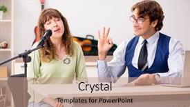  Presentation with music - PPT theme enhanced with music lesson with male teach background and a coral colored foreground