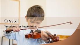  Presentation with elementary school - PPT theme featuring music lessons - cute pupil playing violin background and a soft green colored foreground