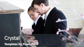  Presentation with trains - PPT theme consisting of music lessons - musician teacher trains to play background and a dark gray colored foreground