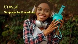  Presentation with music headphones - PPT theme having music-lover-in-headphones-listening background and a tawny brown colored foreground