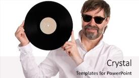  Presentation with lover - Beautiful PPT theme featuring music lover with an old vinyl disc isolated on white backdrop and a lemonade colored foreground