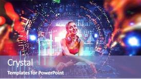  Presentation with modeling - Amazing theme having music modeling - cute dj woman mixed media backdrop and a violet colored foreground