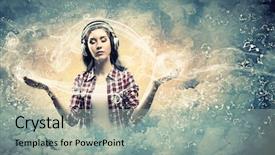  Presentation with environmental awareness gif image - PPT layouts enhanced with music modeling - image of young pretty woman background and a light gray colored foreground