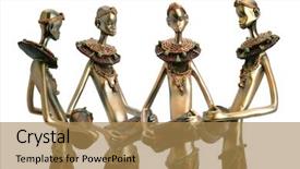  Presentation with african music - Slide deck featuring music native instruments - african figurines holding drums background and a coral colored foreground