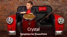  Presentation with drums - Slide deck having music native instruments - handsome young man hits drums background and a  colored foreground