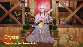 Presentation with rural housing - Slides having music native instruments - mature woman in ethnic costume background and a tawny brown colored foreground