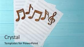  Presentation with music sheets - PPT theme enhanced with music notes and sheets background and a light blue colored foreground